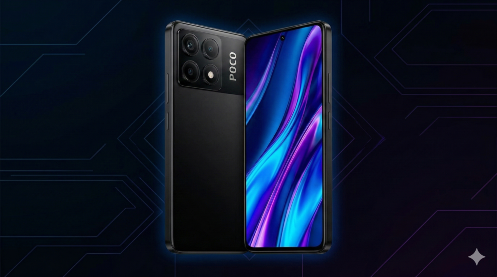 Poco X6 Pro em ângulo premium com fundo Dark Tech para review de custo-benefício no Ofertados.